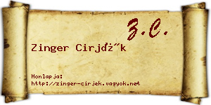 Zinger Cirjék névjegykártya